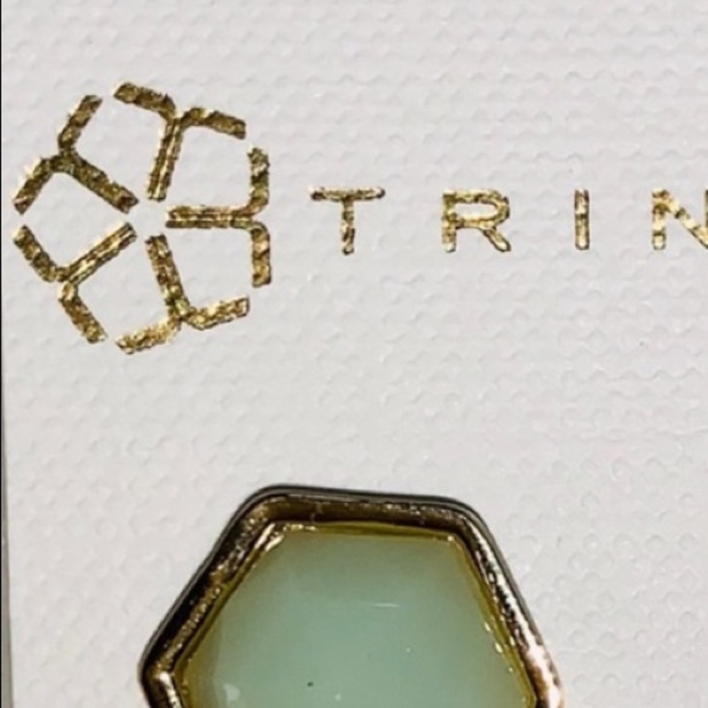 New Trina Turk Jade And Gold Hexagon Earrings - Picture 7 of 8